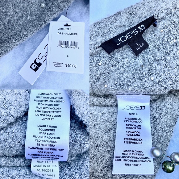 HP! Joe's ❉ Pearl Embellished Boucle Cardigan Sweater in Grey Size L 12-14 - Picture 6 of 8